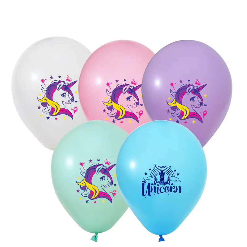 4+1 Rainbow Unicorn Baskılı 12" Pastel Balon
